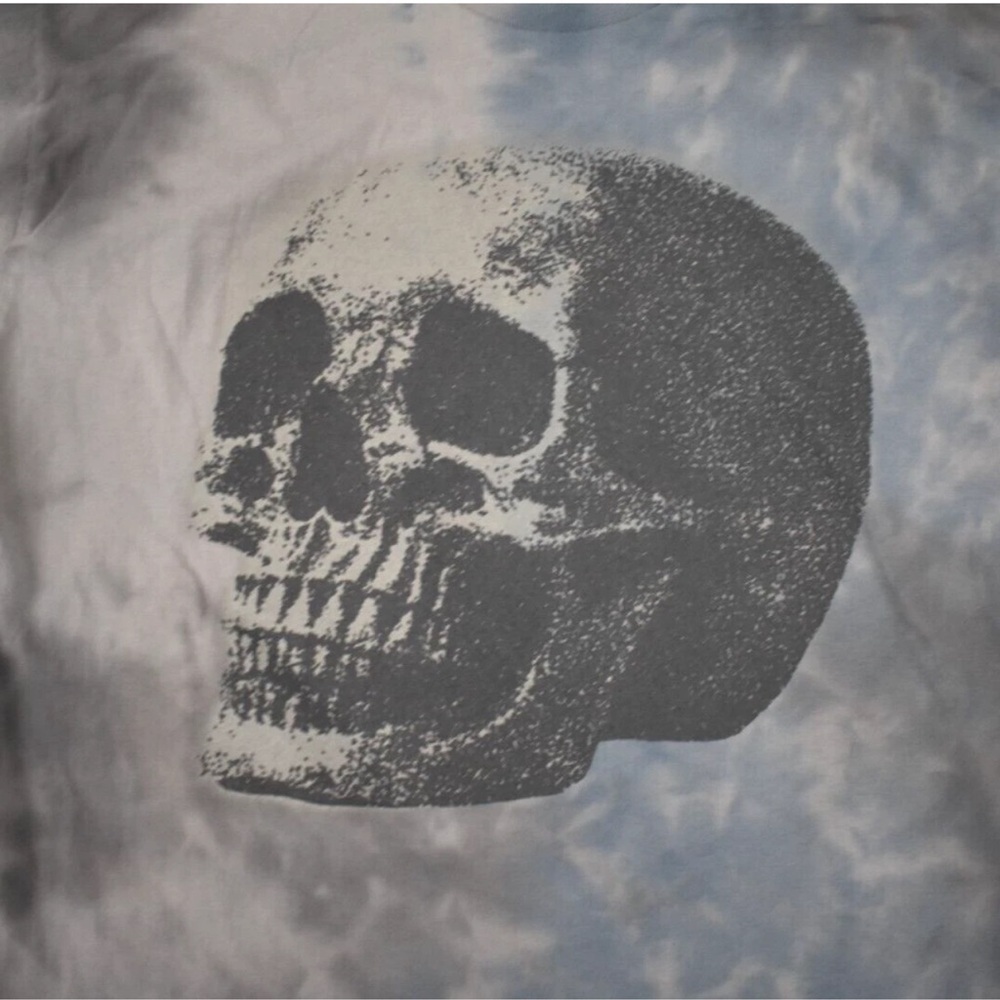 Long Sleeve Unisex Blue/Gray Tie Dyed Skull Tee - Picture 2 of 2